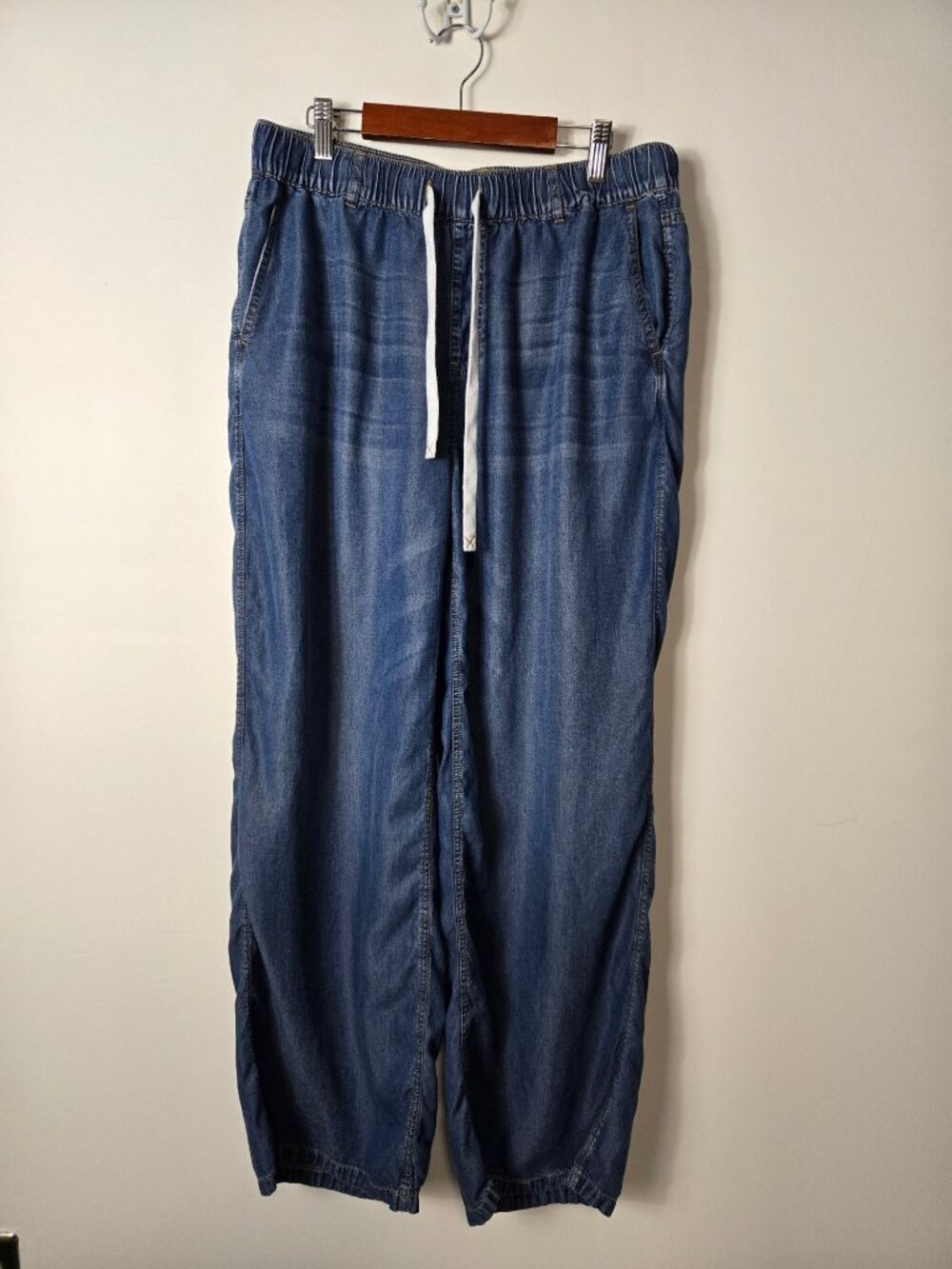 Halara Mid-Rise Drawstring Wide Leg Casual Jeans Size L Pockets Blue